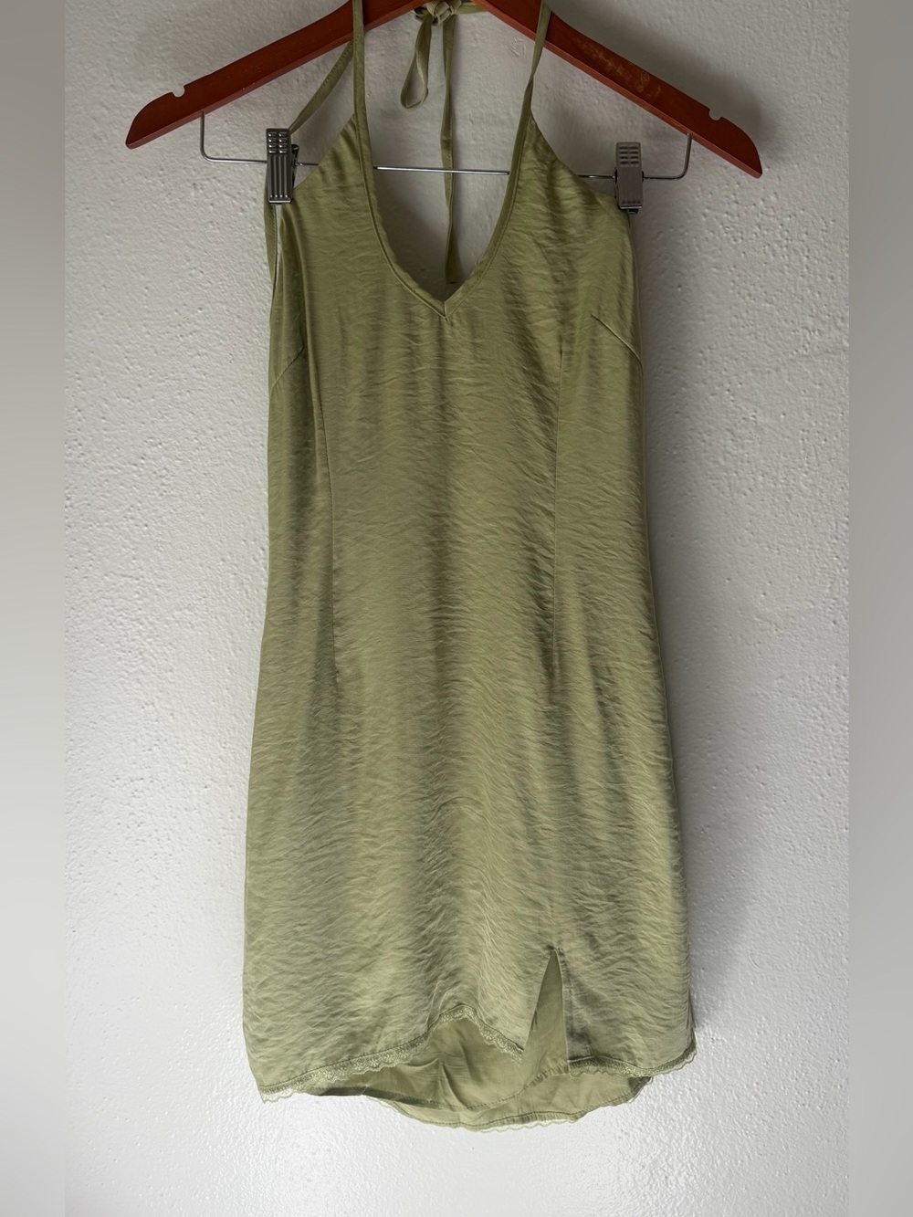 Princess Polly Sage Green Satin Halter Slip Dress XXS